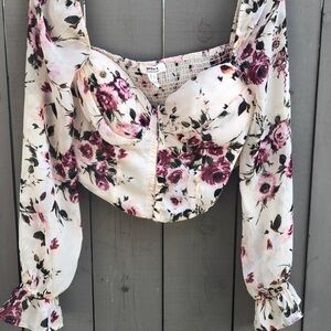 Privy Cream and Pink Ruched Bustier Crop Top